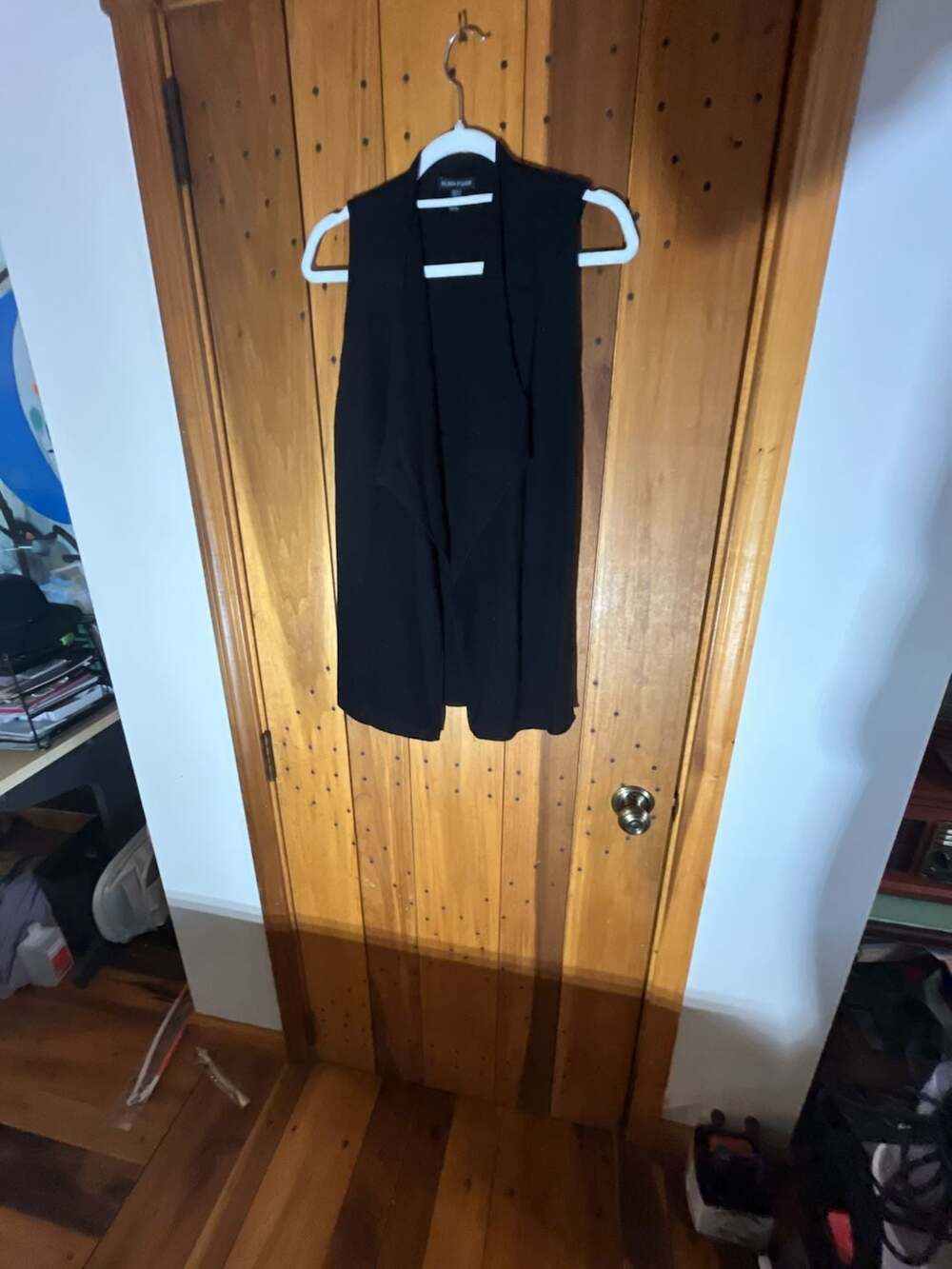 Eileen Fisher Black Ribbed Open Front Sleeveless Cardigan Vest XXS